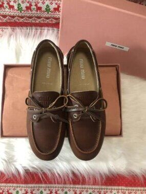 Miu Miu Classic Brown Leather Boat Shoes